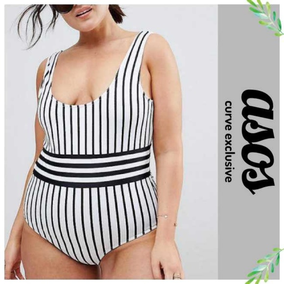 ASOS Curve Other - ASOS Curve Contrast Mono Stripe Swimsuit 14